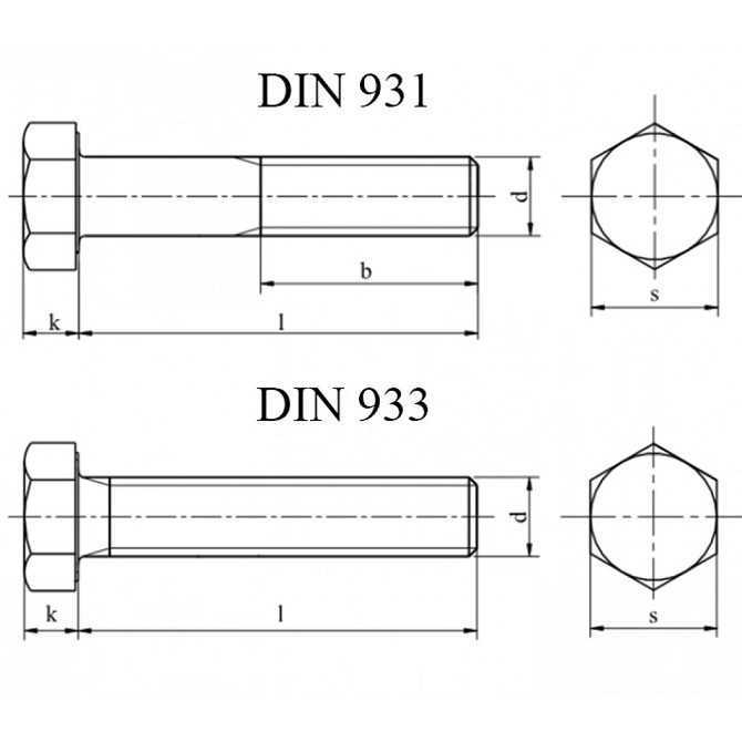 Различия и сходства болтов DIN 931 и DIN 933