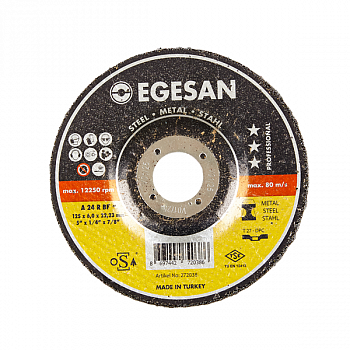 Круг отрезной по металлу шлифовальный EGESAN STEEL 125x6x22мм, А24 R BF ,угл.сталь, металл (шлифовальный) 25шт/уп